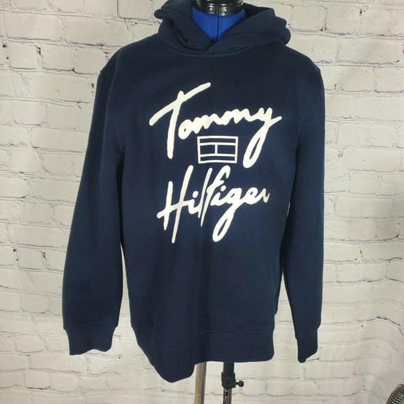 Tommy Hilfiger Men's Size M Navy Sweatshirt Logo Hoodie - Picture 1 of 8